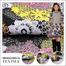 Novo design popular eco friendly bordado malha multi color lace fabric